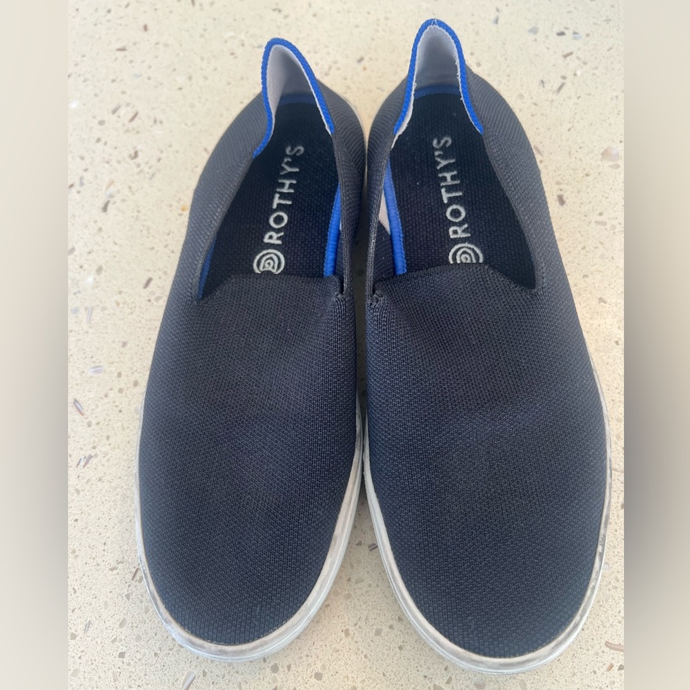 Rothy's Men's Black and Blue Slip-On Loafers